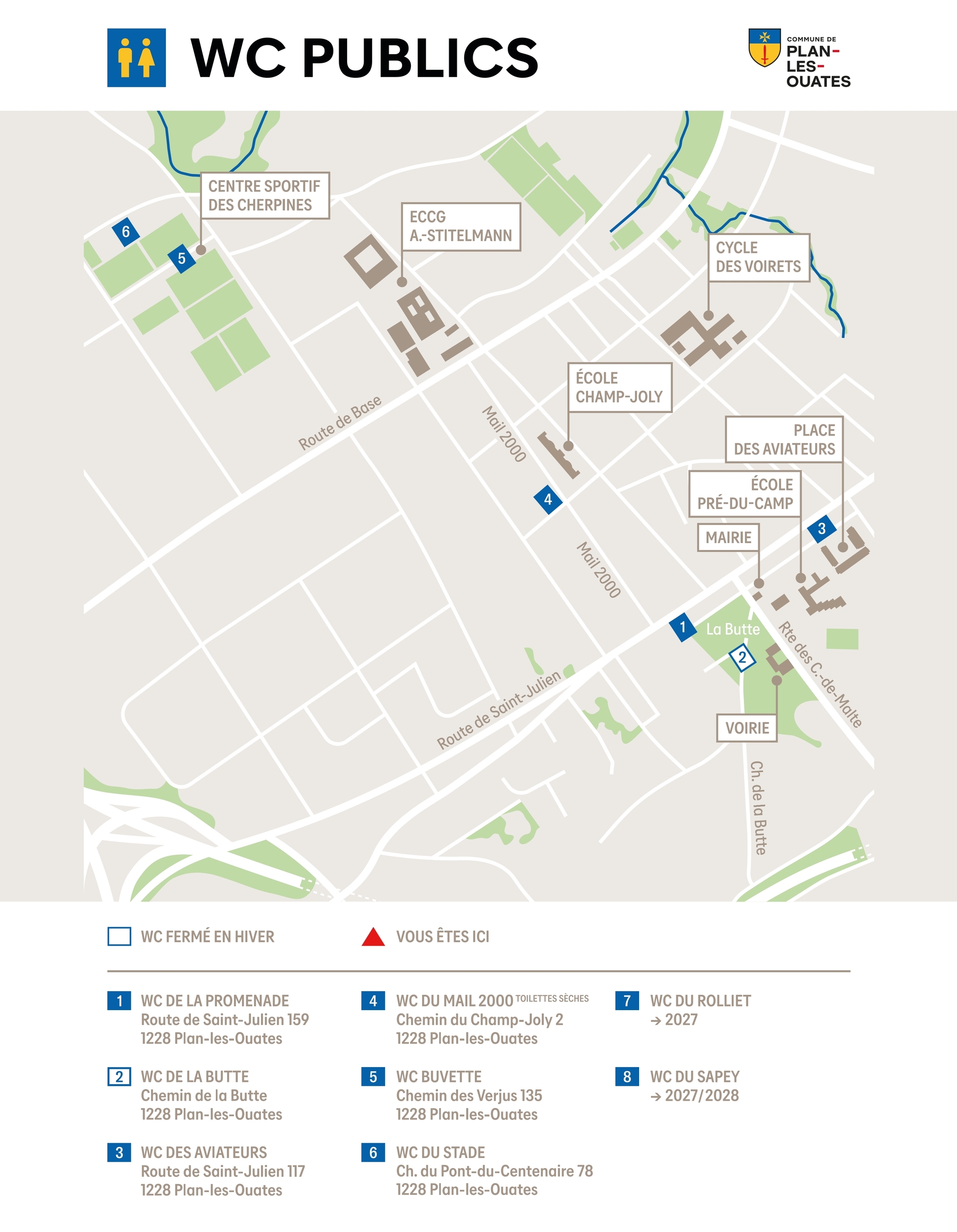 carte des emplacements wc publics plan-les-ouates