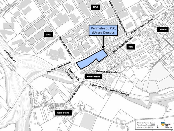 Plan illustratif du périmètre du PLQ d'Arare-Dessous