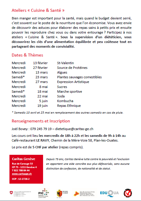 Flyer Caritas - ateliers Cuisine & Santé