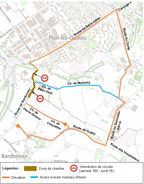 plan de déviation route de bardonnex